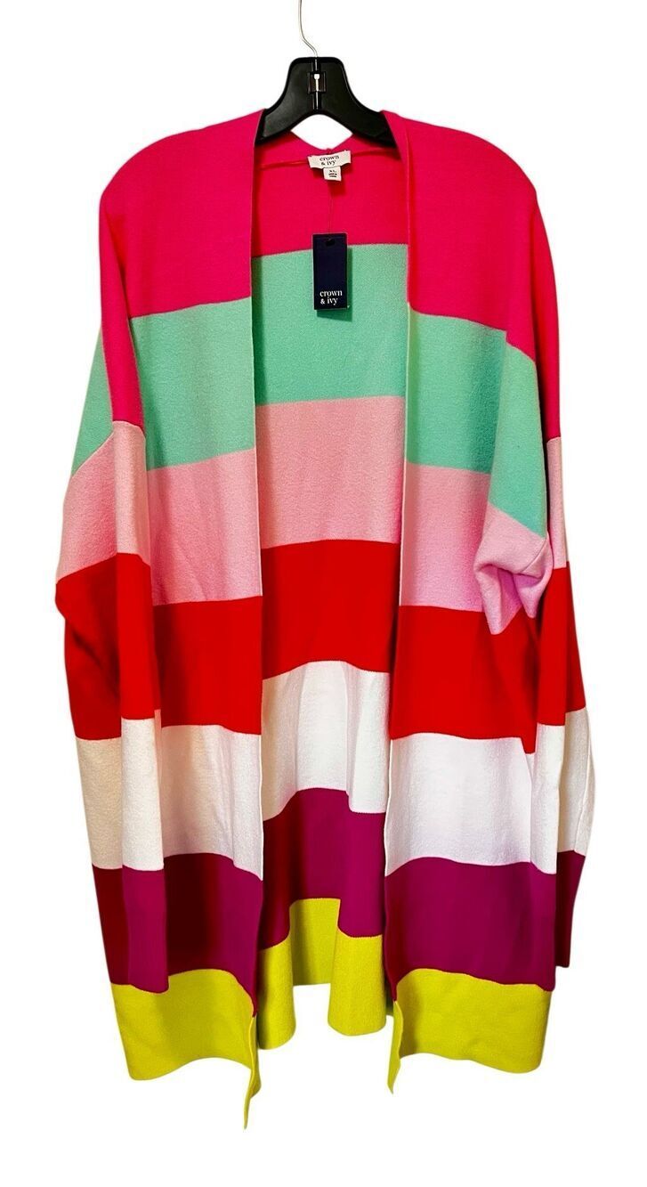 NWT Crown & Ivy Women's Color Block Open Front Cardigan Size XL Multicolor